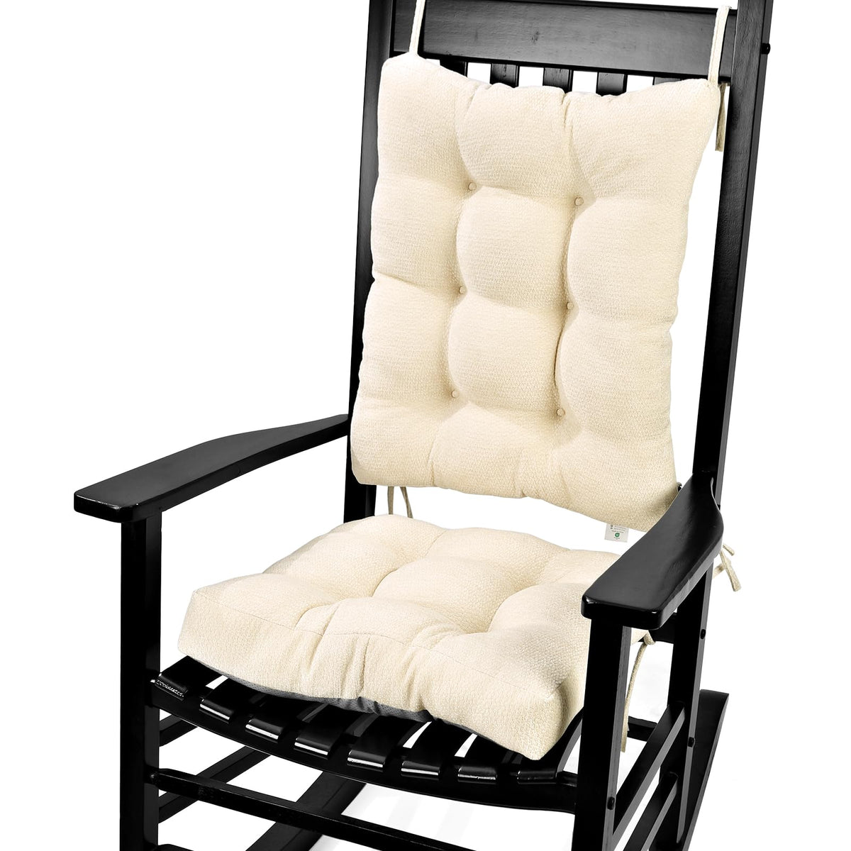Rocking Chair Cushion for Elderly Sitting, Back Pillow & Seat Cushion with Ties, Luxury Chenille Fabric Non-Slip Chair Pad for Rocker, Champagne, 21.6x17x2/ 17x17x3
