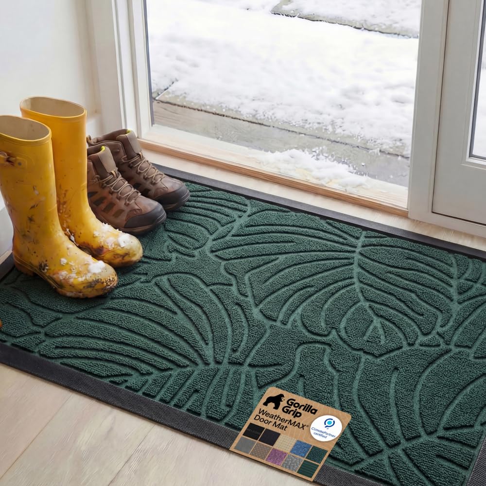 GORILLA GRIP WeatherMAX Door Mat, Indoor Outdoor Use, 29x17 Gray Diamond