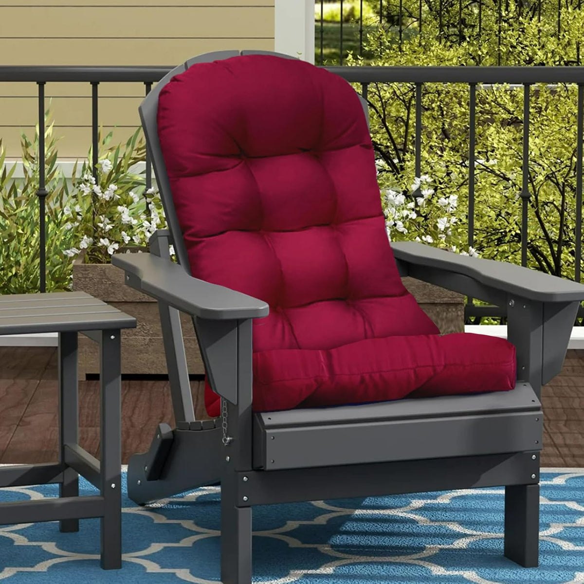 Outdoor Adirondack Chair Cushion Floral One-Pieces Thicked Patio Cushions for Adirondack Chair Waterproof Round Corner High Back Seat Cushions, Green Printing 44"*20"