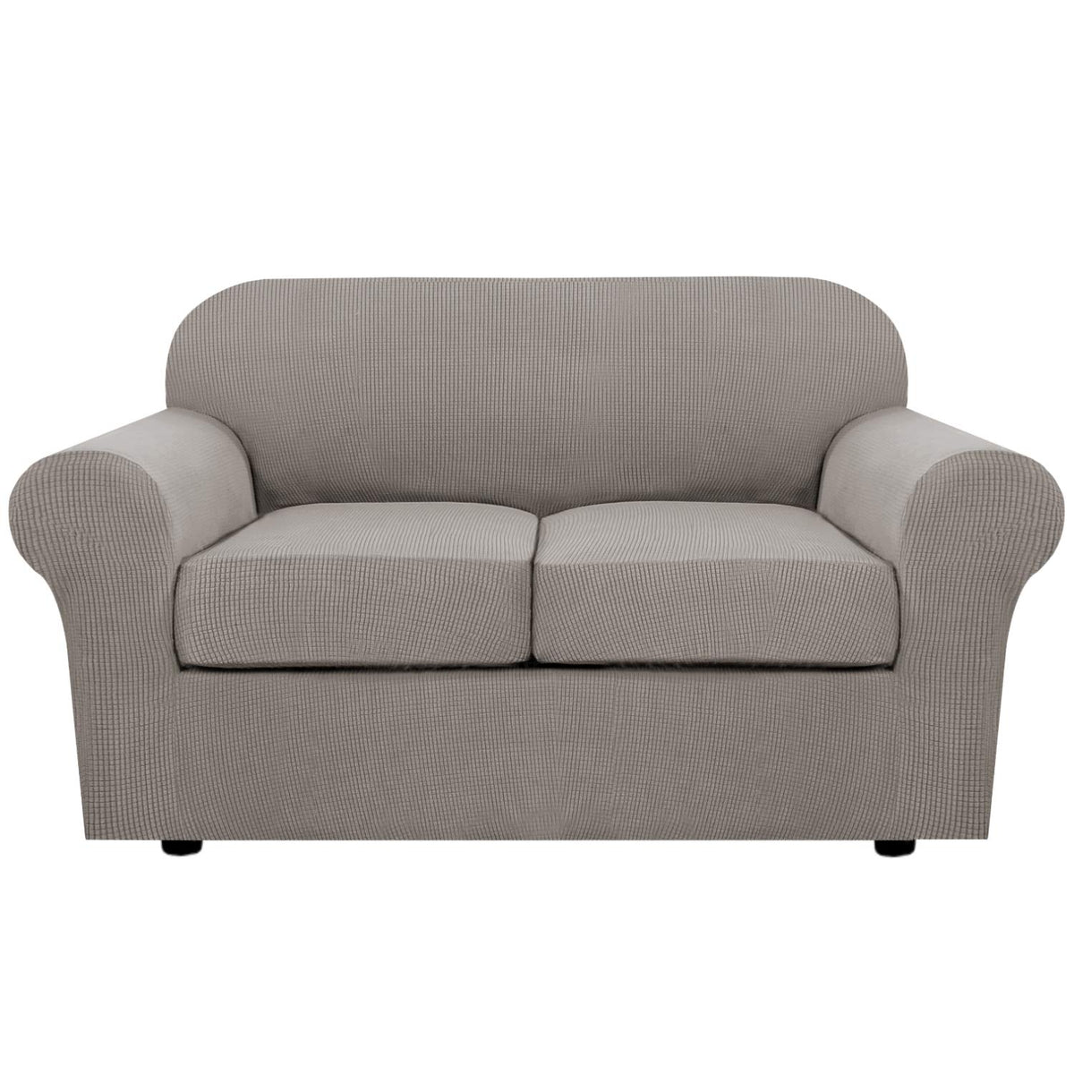 H.VERSAILTEX 4 Piece Stretch Sofa Covers for 3 Cushion Couch Covers for Living Room Furniture Slipcovers (Base Cover Plus 3 Seat Cushion Covers) Upgraded Thicker Jacquard Fabric (Sofa, Grey)
