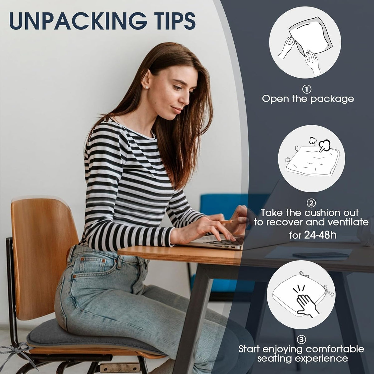 TushGuard Chair Cushions, 4 Pack Memory Foam Chair Pads, Grey