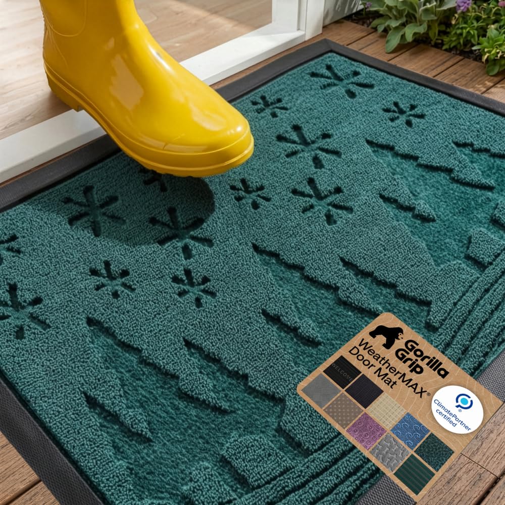 GORILLA GRIP WeatherMAX Door Mat, Indoor Outdoor Use, 29x17, Black Diamond