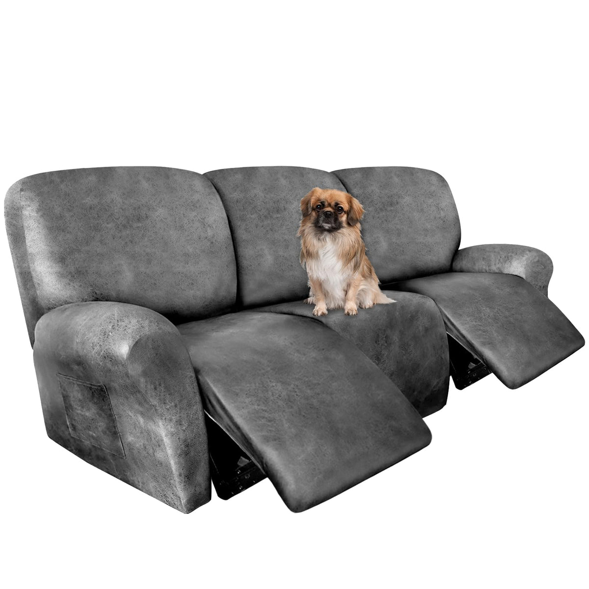 ANARACHON Leather Look Recliner Couch Cover 8-Piece Recliner Sofa Slipcovers 3 Seater for Reclining Couches Furniture Protector Spandex Fabric Washable (Recliner Sofa, Brown)