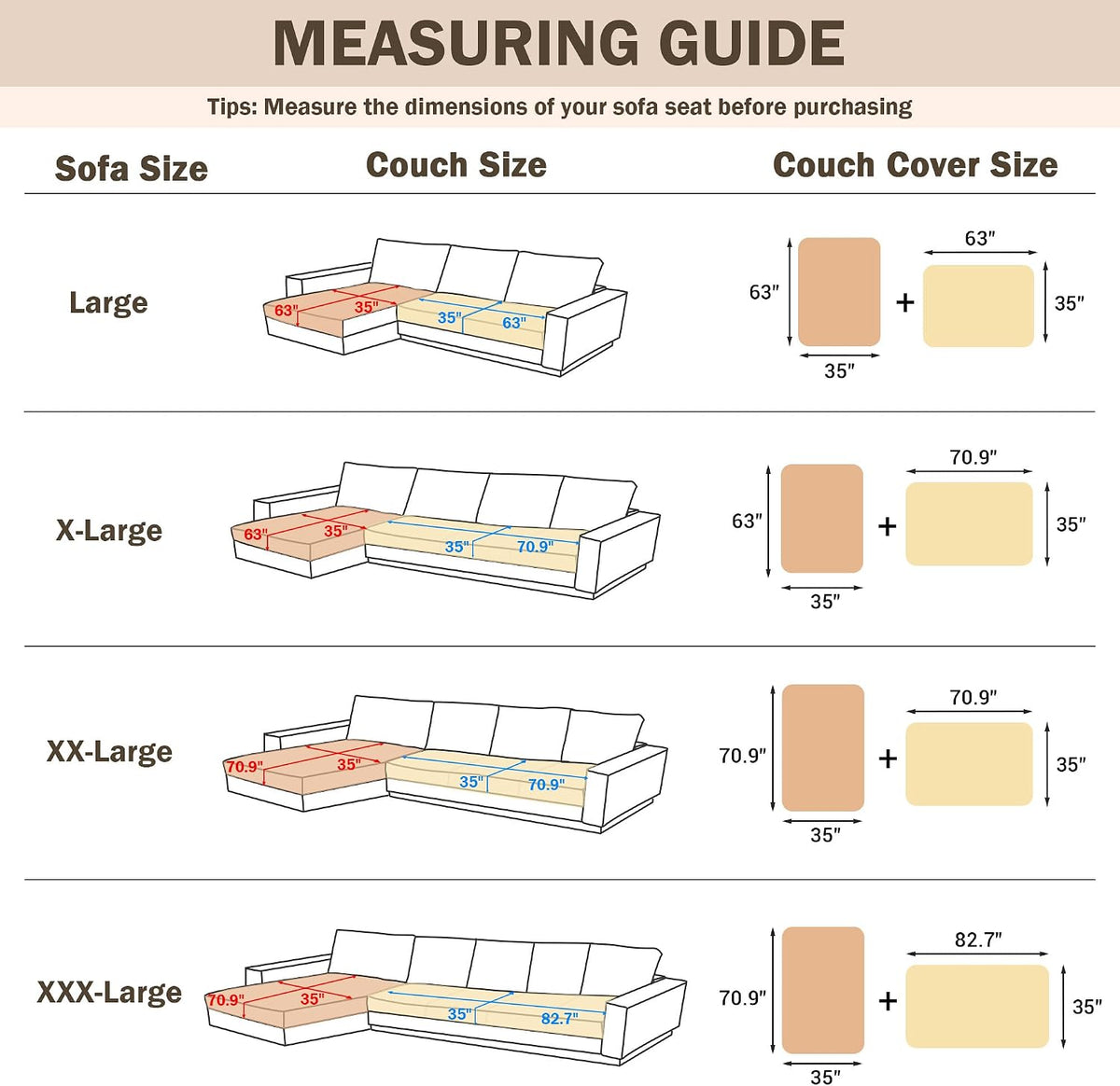 MEETSKY 100% Waterproof Couch Covers for Sectional Sofa, Non Slip Couch Cover for Dogs, 2 Pieces Pet Sofa Covers for 2 Cushion L Shape, Washable Soft Sofa Slipcover, Cream, Large, 35"x63"+35"x63"