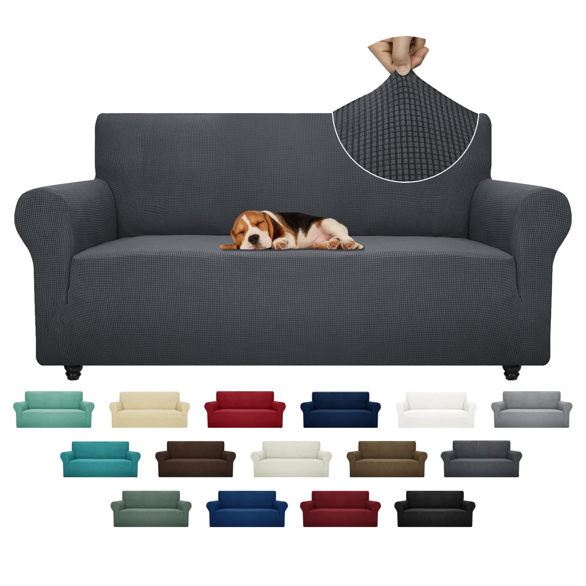 ZNSAYOTX Super Stretch Couch Cover (72"-92") Universal Sofa Covers with Elastic Bottom, Dog Cat Pets Friendly Washable Furniture Protector Fitted Sofa Slipcovers Stay in Place (Dark Grey, Sofa)