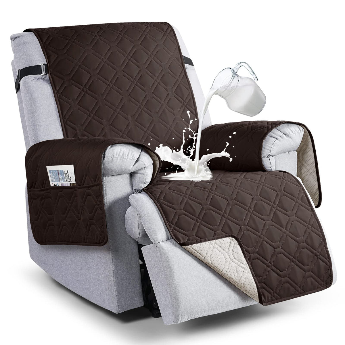 VANSOFY 100% Waterproof Recliner Chair Covers, Recliner Cover Non-Slip Dog Chair Cover Furniture Protector Washable Slipcover with Pocket, Elastic Straps for Pets, Dogs(Dark Gray, 23.6")