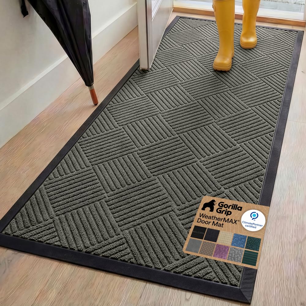 GORILLA GRIP WeatherMAX Door Mat, Indoor Outdoor Use, 29x17 Gray Diamond