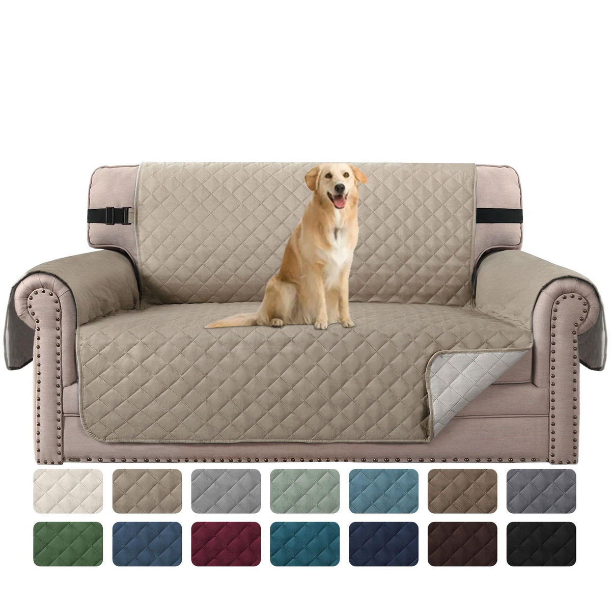 H.VERSAILTEX Reversible Sofa Cover Couch Cover for 3 Cushion Couch Water Resistant Sofa Cover for Living Room Quilted Furniture Couch Cover Washable Couch Protector(Oversized Sofa, Ivory/Beige)