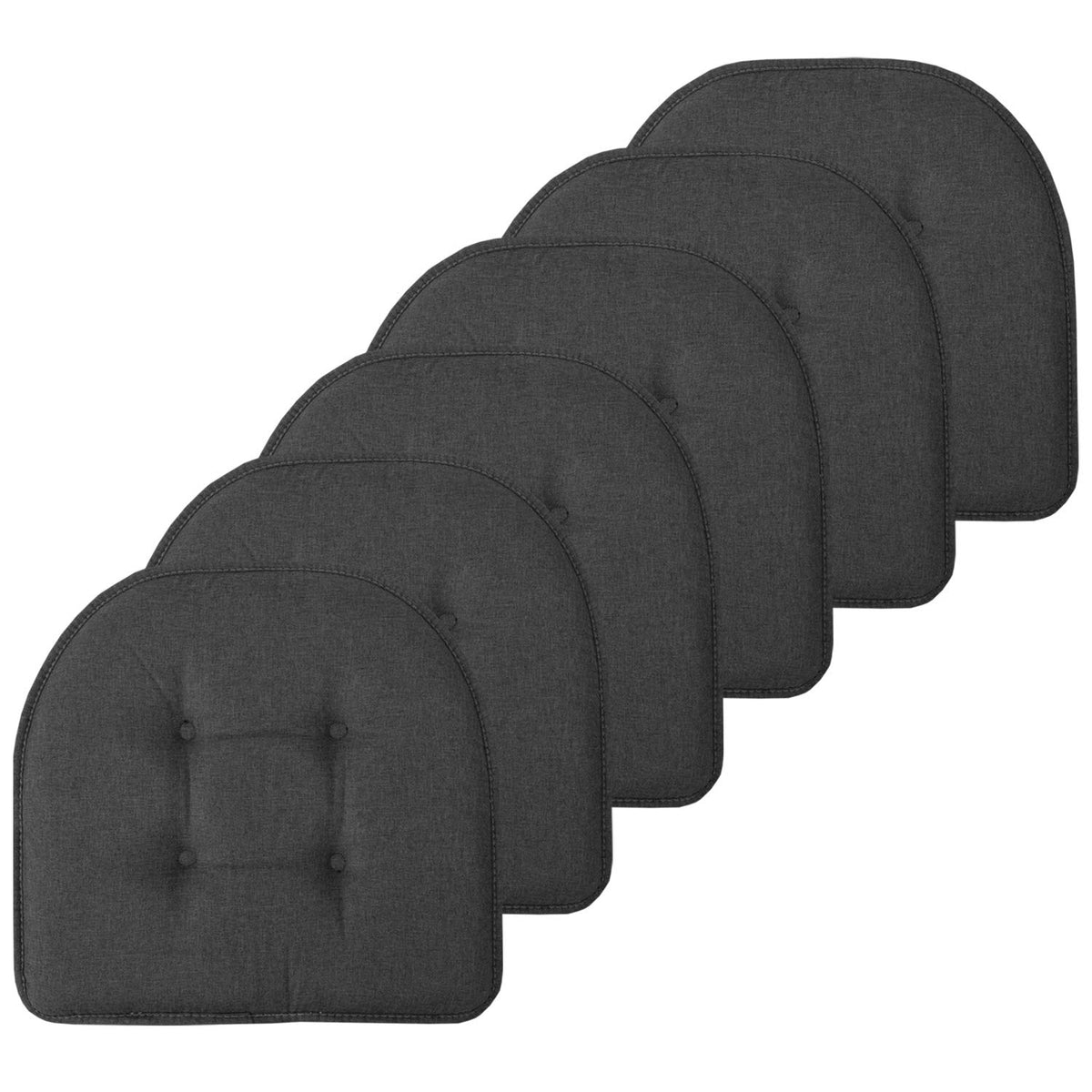 Sweet Home Collection Chair Cushion Memory Foam Pads Tufted Slip Non Skid Rubber Back U-Shaped 17" x 16" Seat Cover, 6 Pack, Checkered Taupe/White