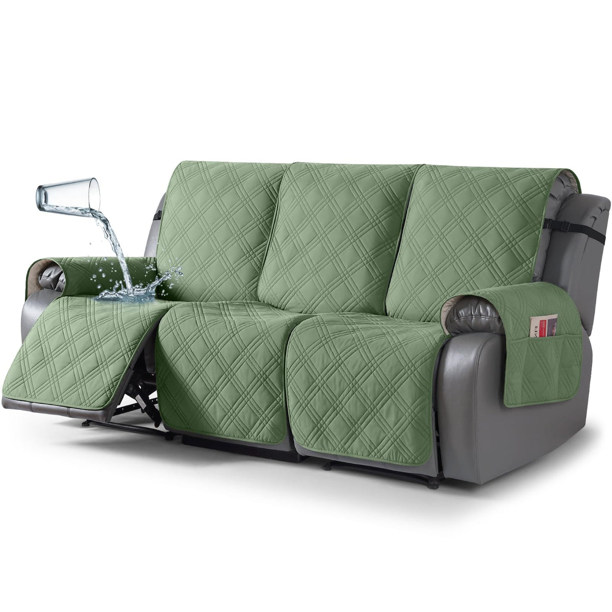 TAOCOCO 100% Waterproof Recliner Sofa Cover Non Slip Couch Cover for 3 Seat Reclining Sofa, Split Reclining Couch Covers 3-Piece with Straps, Washable Sofa Slipcover for Kids Pets(3 Seater, Chocolate)