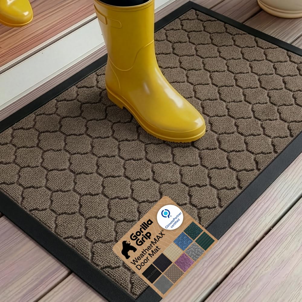 GORILLA GRIP WeatherMAX Door Mat, Indoor Outdoor Use, 29x17 Gray Diamond
