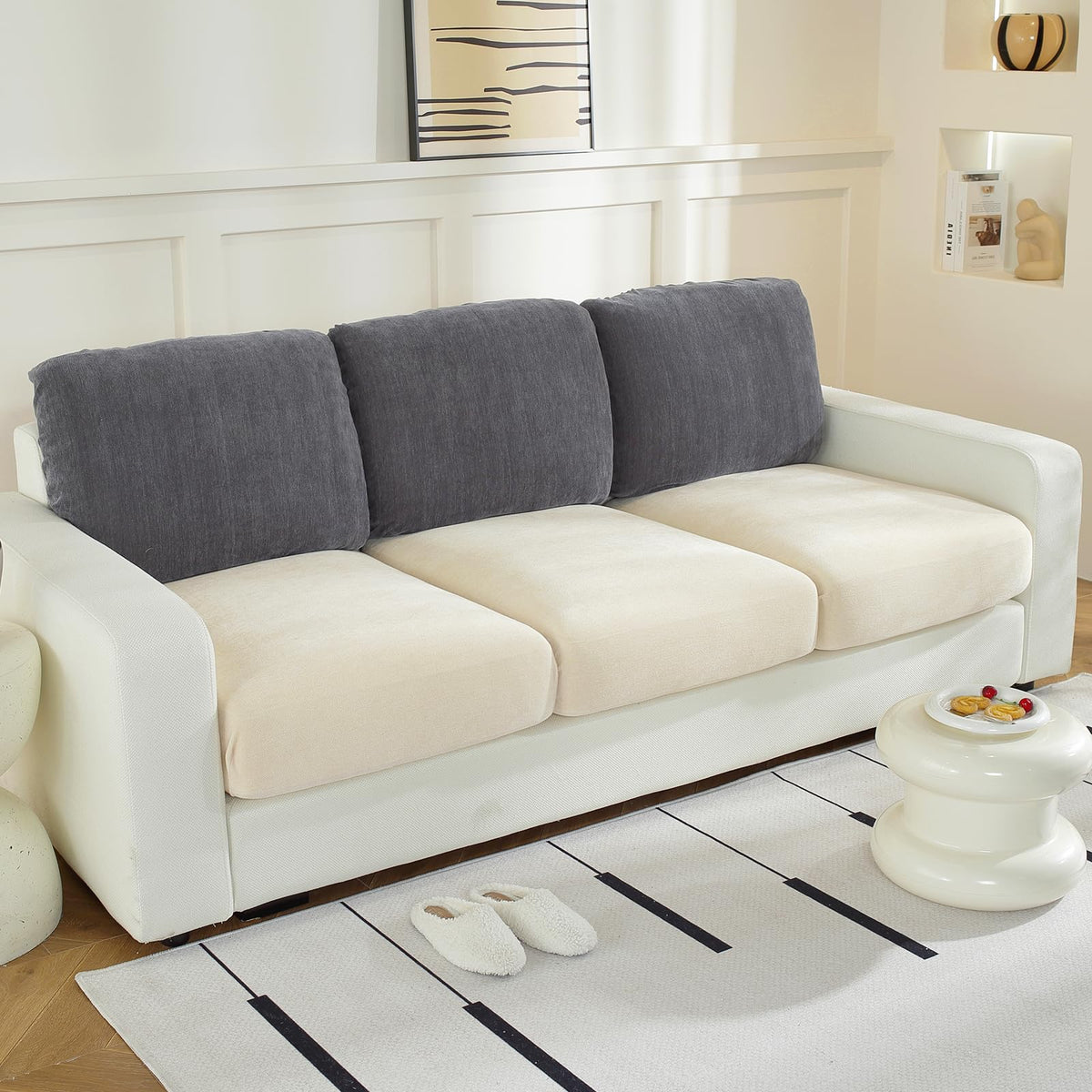 WEYOND Couch Cushion Covers L Shaped Sectional, 3PC Seat Covers, Light Grey