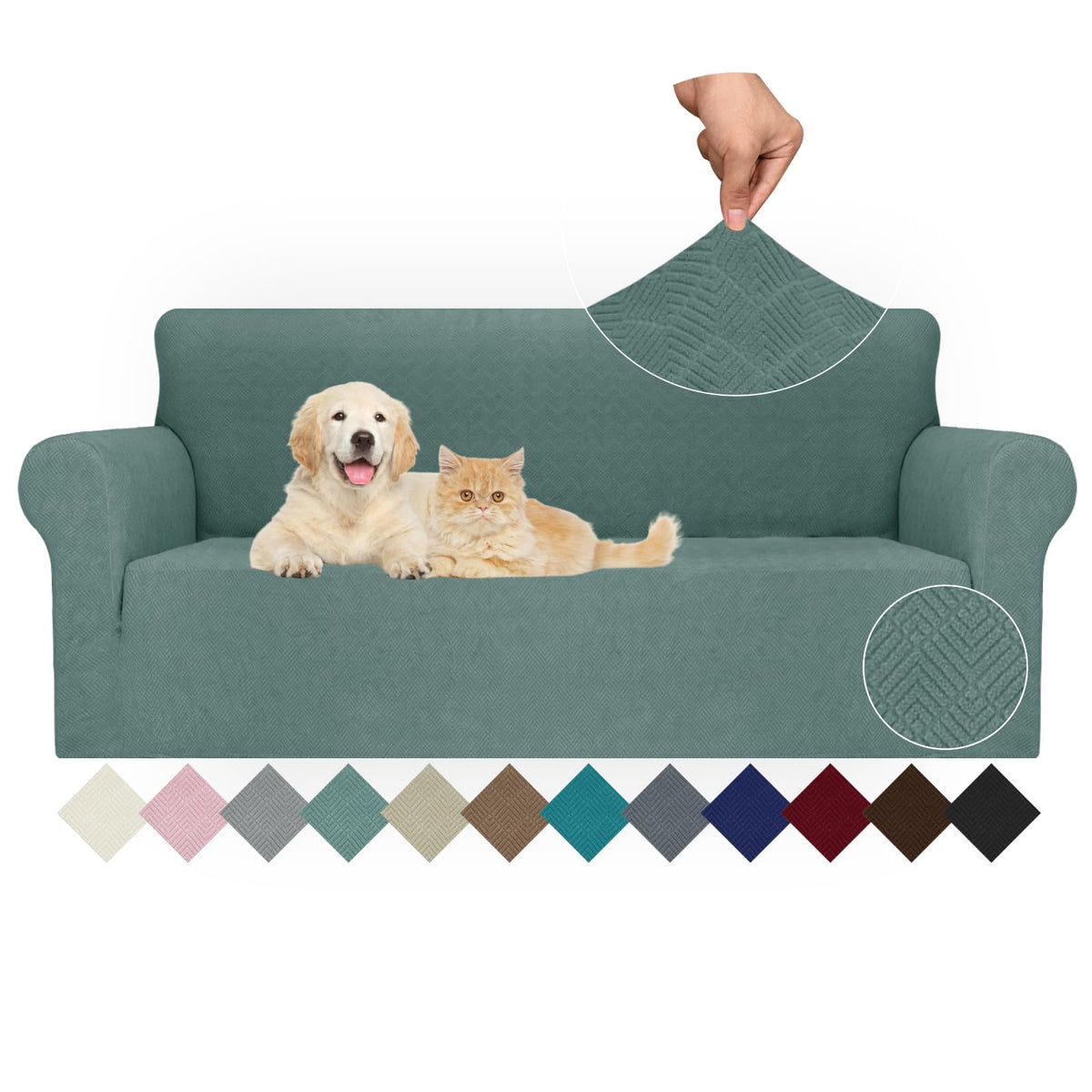 JIVINER High Stretch Couch Covers for 3 Cushion Couch 1-Piece Jacquard Sofa Slipcovers Fitted Washable Sofa Covers with Elastic Bottom Furniture Protector for Kids Pets (Sofa, Light Gray)