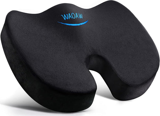 WAOAW Seat Cushion, Office Chair Cushions Butt Pillow for Car Long Sitting, Memory Foam Chair Pad for Back, Coccyx, Tailbone Pain Relief, Stocking Stuffers Gifts for Men Women (Black)