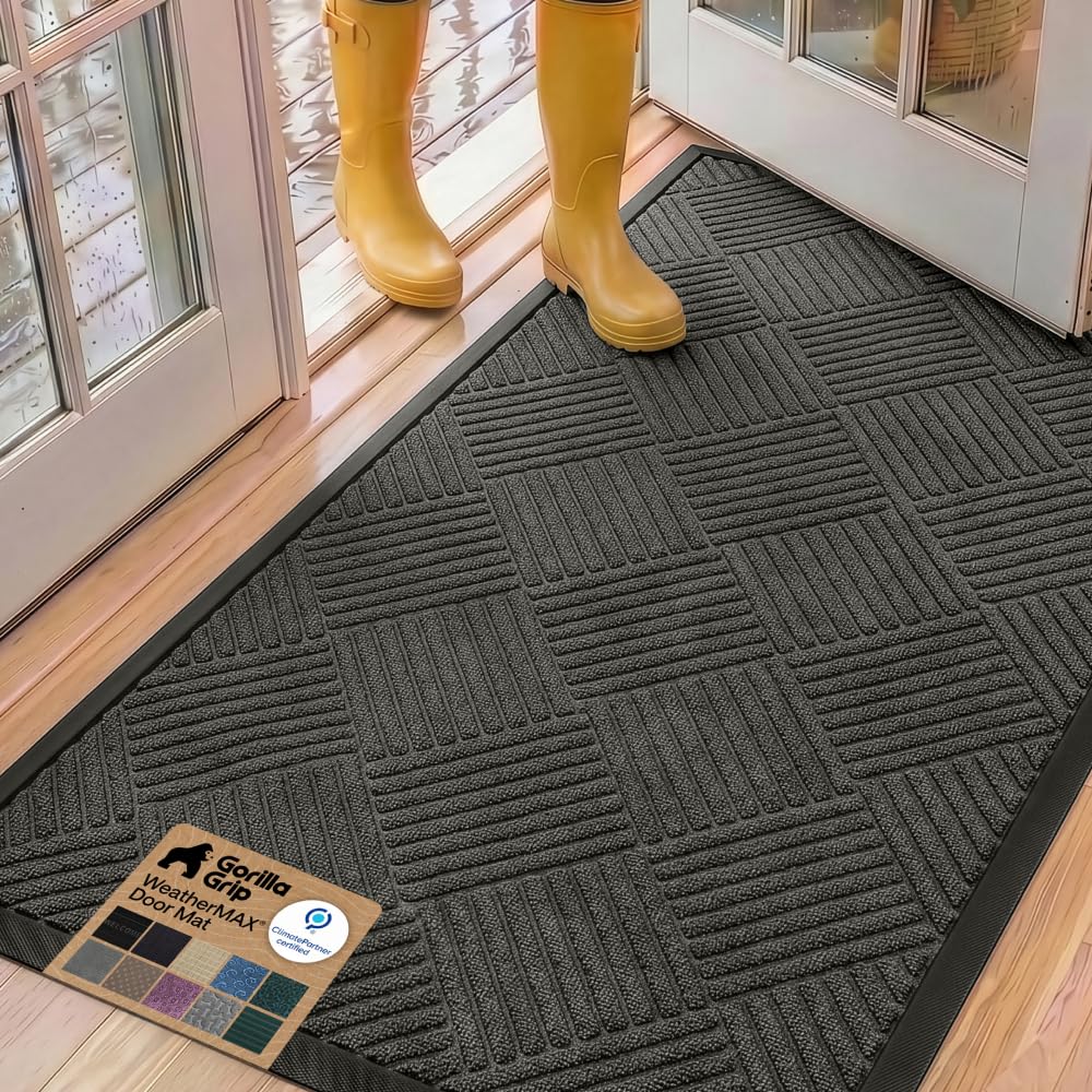 GORILLA GRIP WeatherMAX Door Mat, Indoor Outdoor Use, 29x17, Green Palm