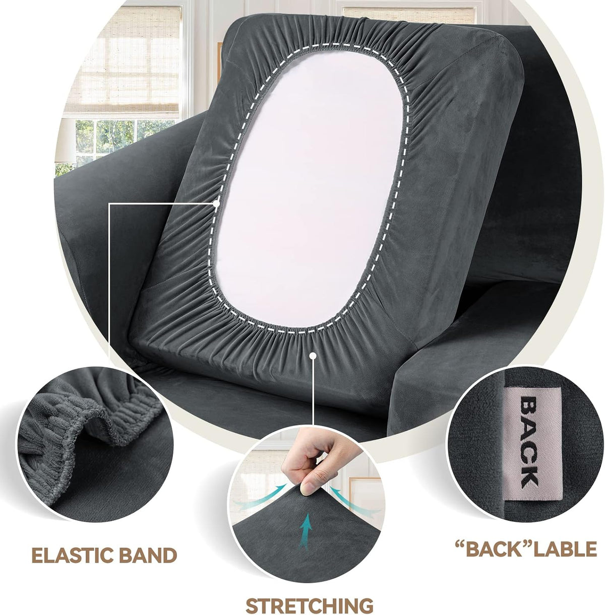 WEERRW 4 Pieces Couch Cover for Sofa Velvet Sofa Covers Washable, Dark Grey