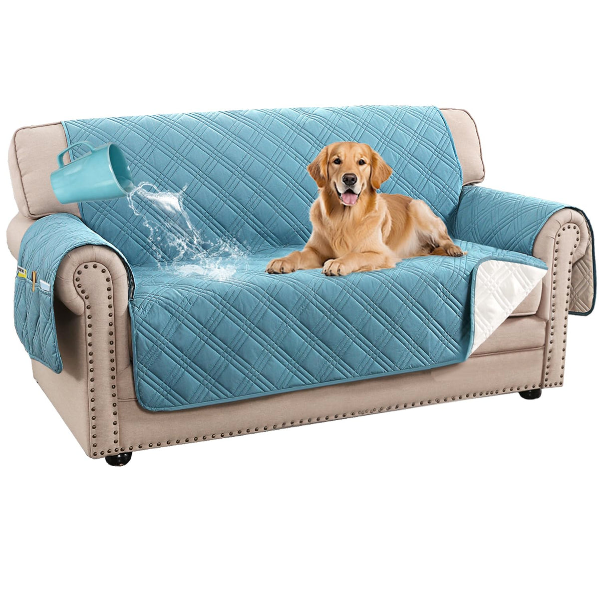 H.VERSAILTEX 100% Waterproof Couch Covers for 3 Cushion Couch Sofa Modern Sofa Slipcovers with Elastic Straps Thick Soft Furniture Protector Pet Friendly(Sofa, Grey/Beige)