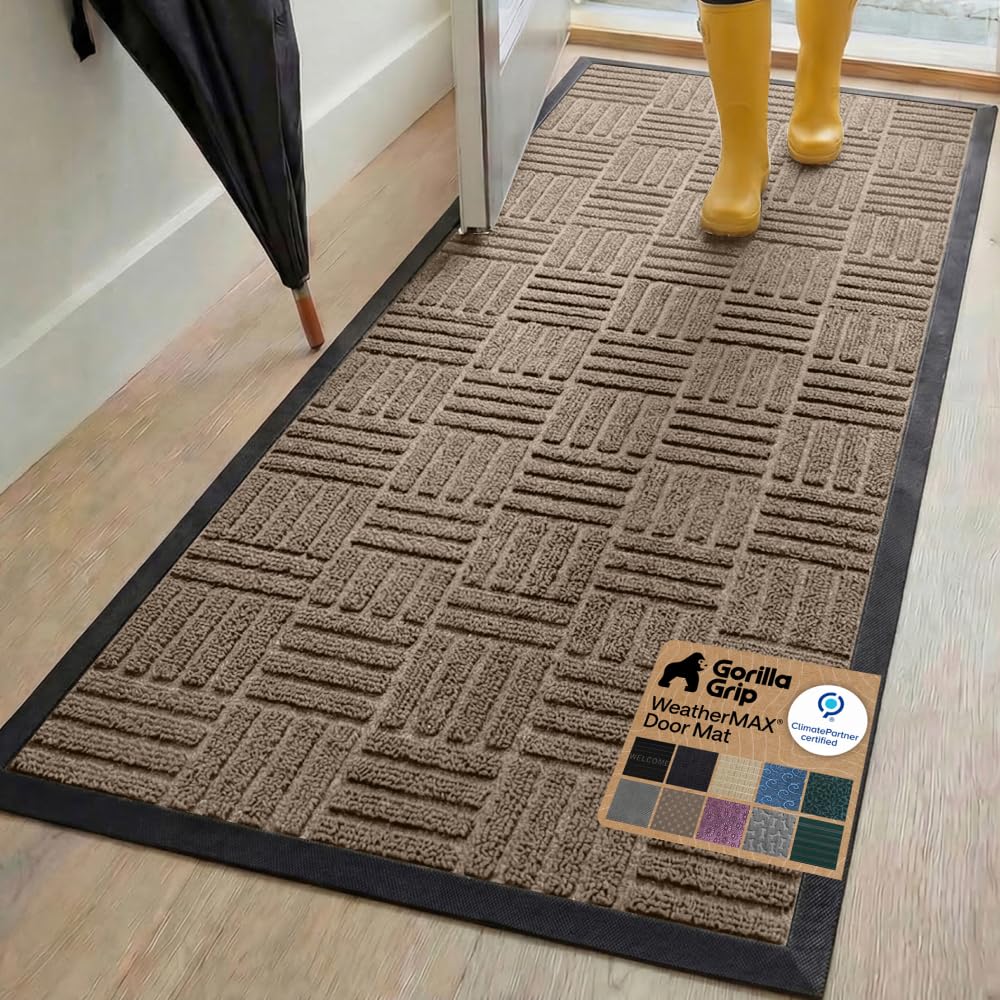 GORILLA GRIP WeatherMAX Door Mat, Indoor Outdoor Use, 29x17 Gray Diamond