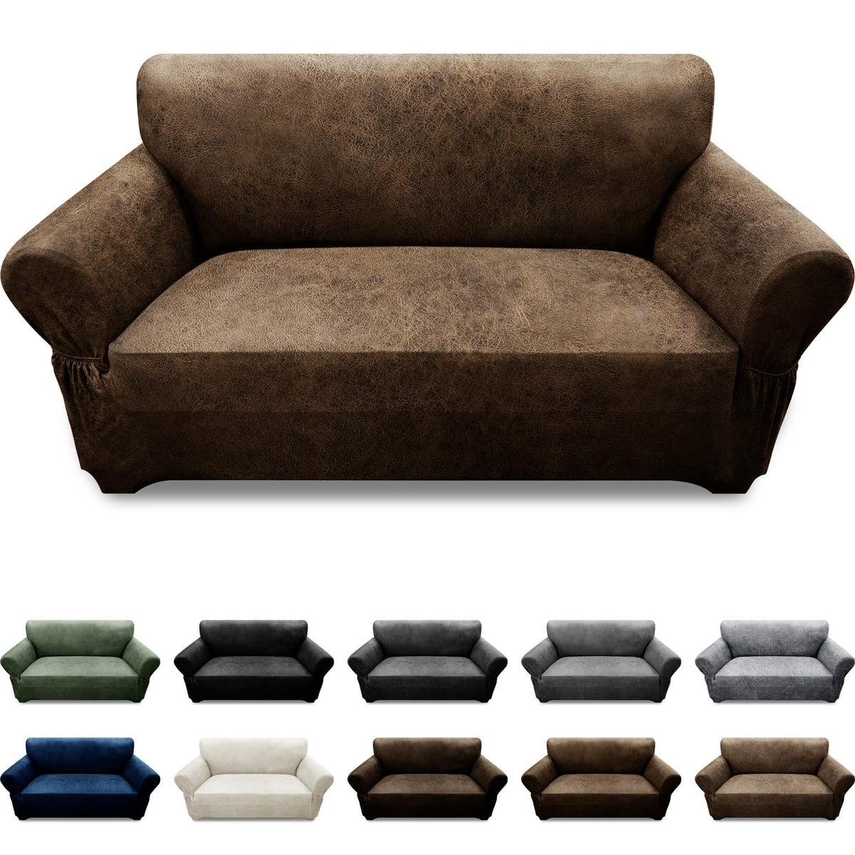 Couch Cover Leather Look 3 Seater Couch Sofa Cover 1-Piece Sofa Slipcover Stretch Furniture Protector with Elastic Bottom & Pockets(Sofa, Coffee)