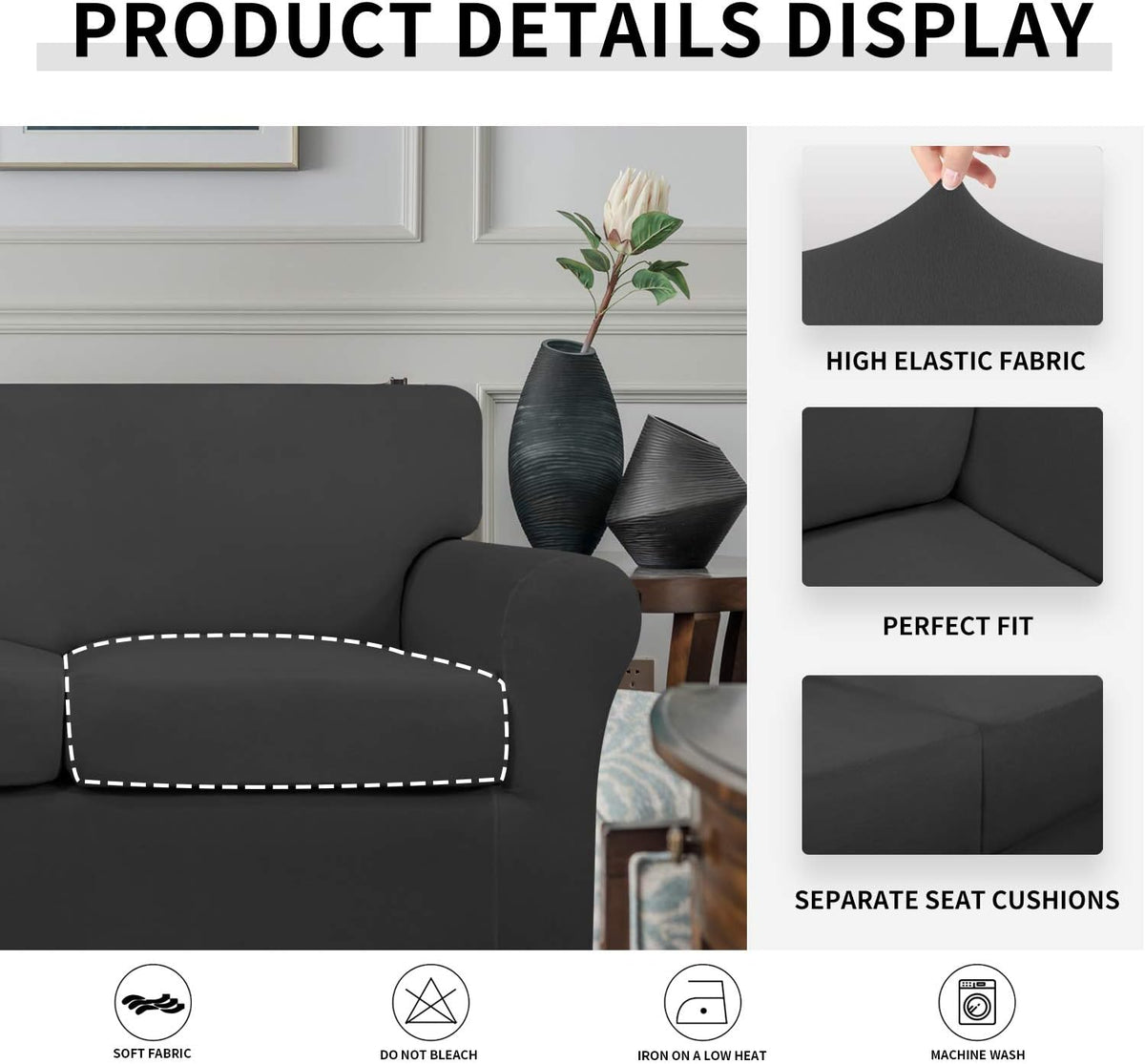 Easy-Going 4 Pieces Stretch Sofa Cover for 3 Cushion Couch Washable