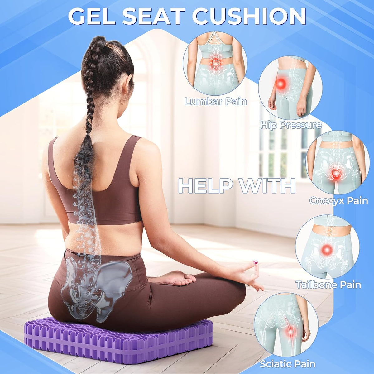 TushGuard Gel Seat Cushion for Long Sitting, Breathable Thick Patent Design