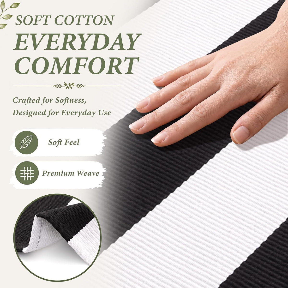 Smiry Black and White Striped Entryway Rug, Front Door Mat and Porch Decor