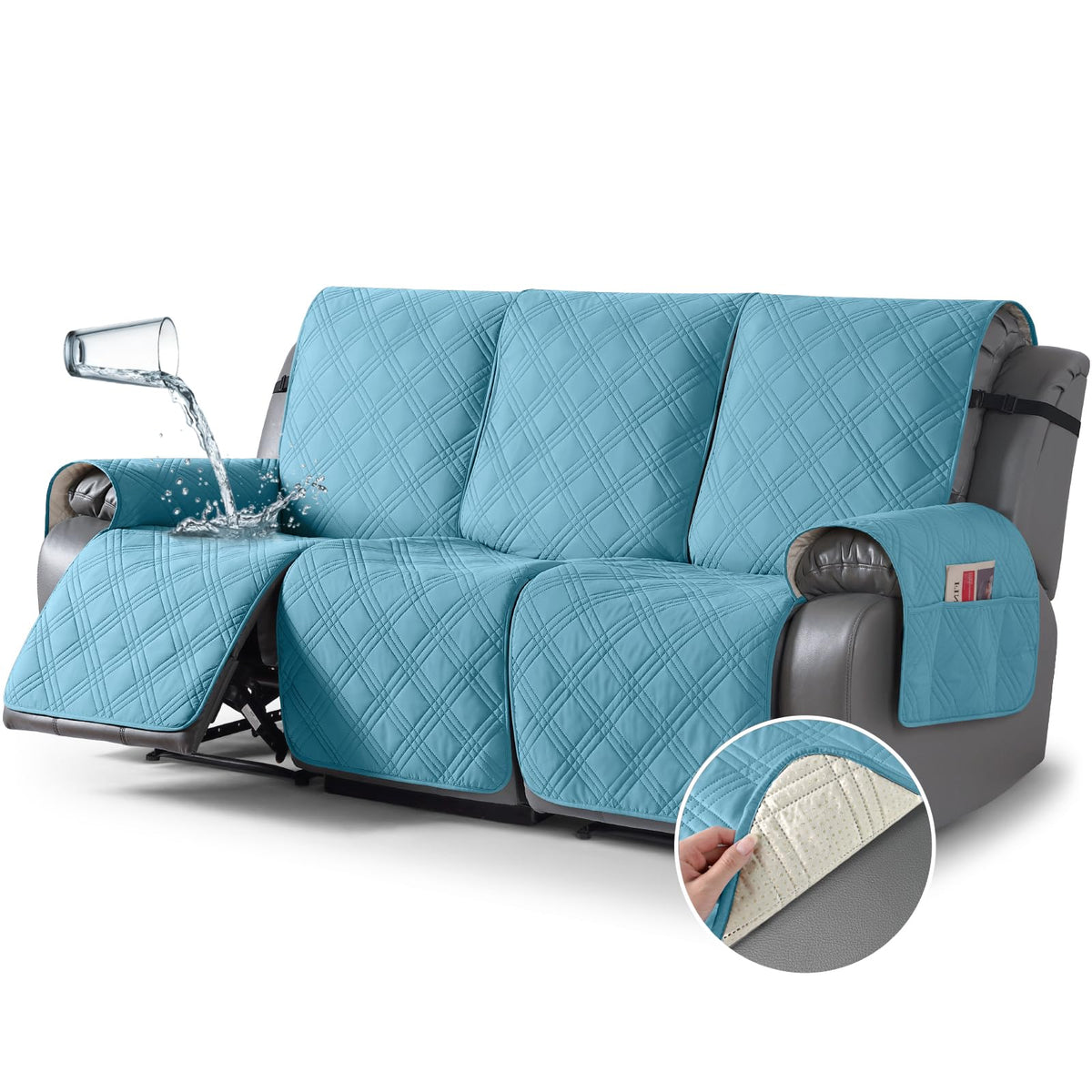 TAOCOCO 100% Waterproof Recliner Sofa Cover Non Slip Couch Cover for 3 Seat Reclining Sofa, Split Reclining Couch Covers 3-Piece with Straps, Washable Sofa Slipcover for Kids Pets(3 Seater, Chocolate)