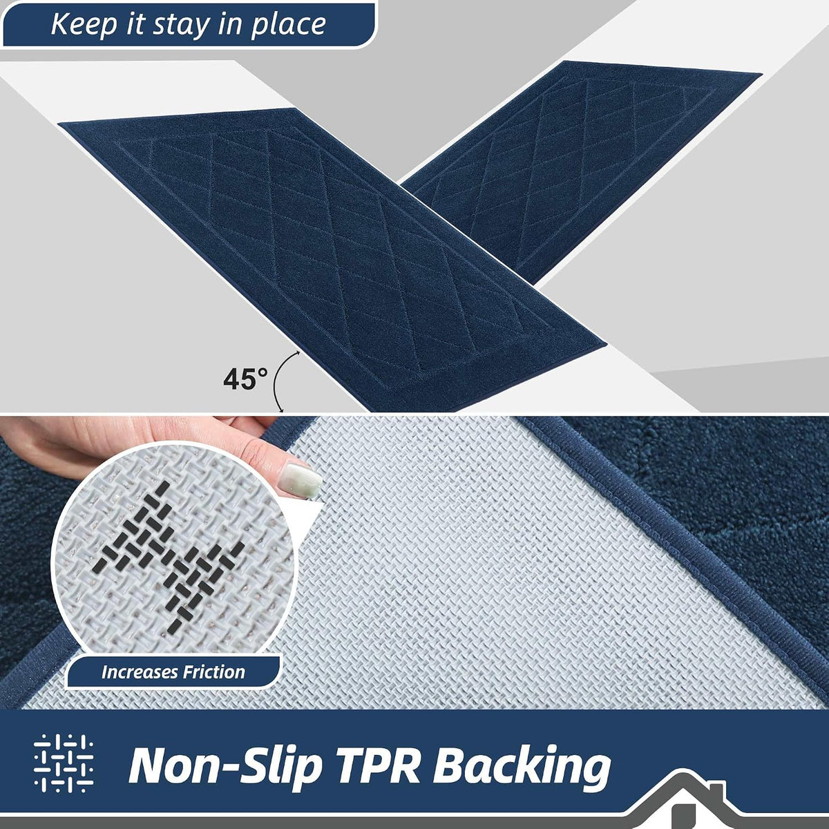 BEQHAUSE Dirt Trapper Door Mat 20" x 32", Doormat Non-Slip, Navy Blue