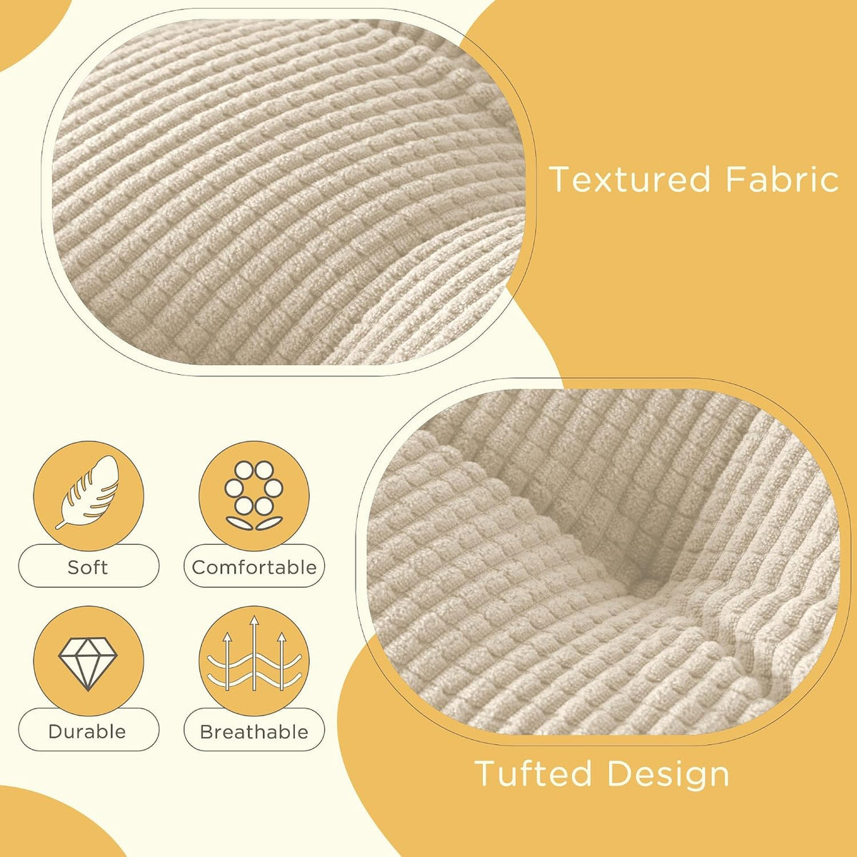 Indoor Dining Chair Cushions Set of 2, 17"X16"X3", Cream