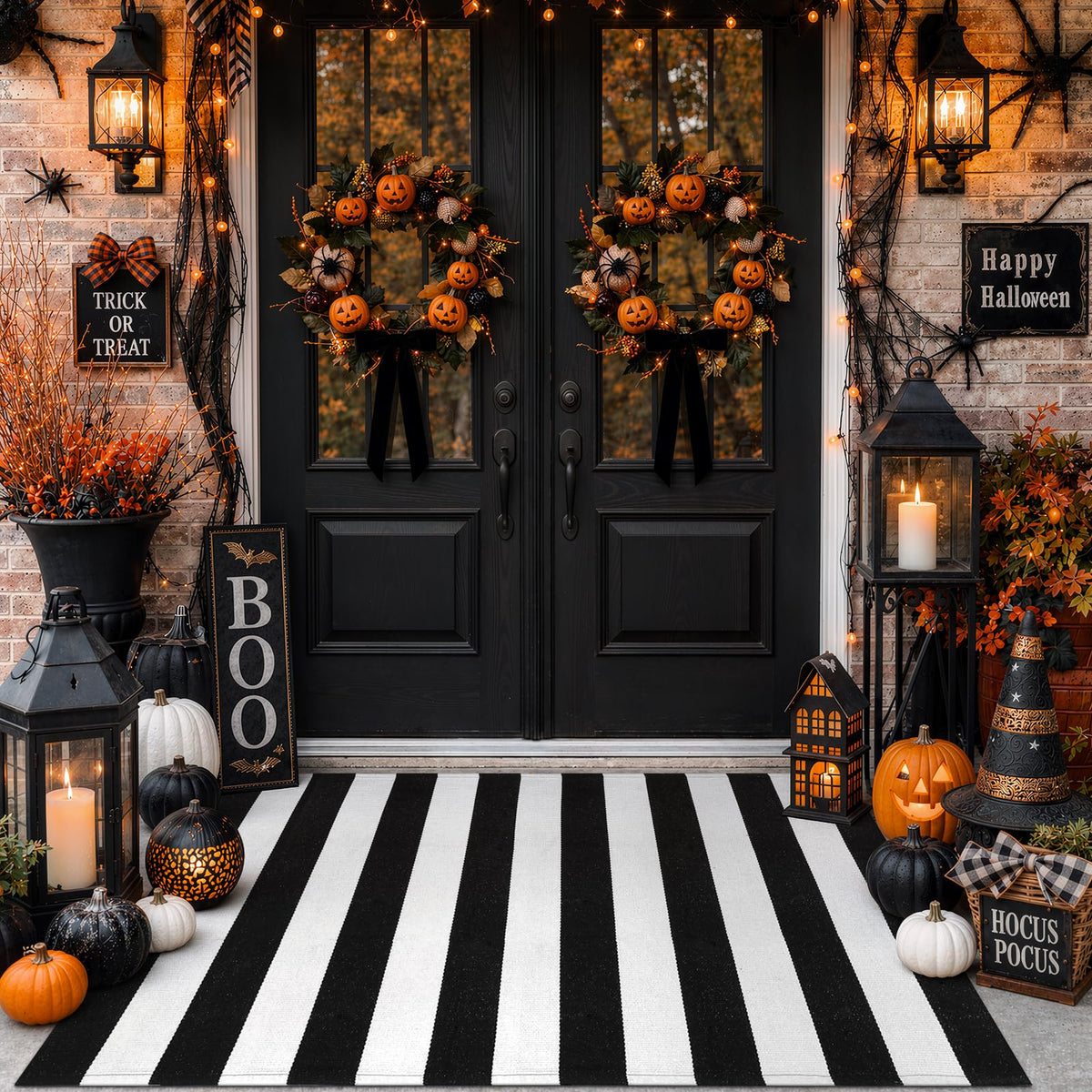 Striped Fall Door Mat 24"x51" Outdoor Rug Cotton Washable Fall Decor