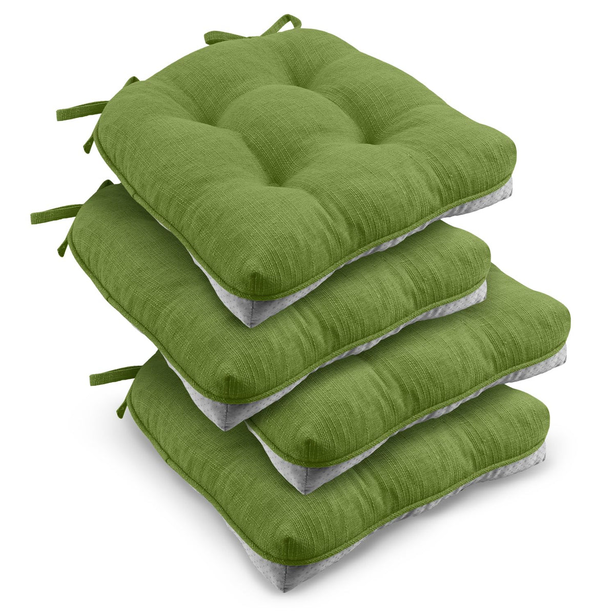 downluxe Indoor Chair Cushions for Dining Chairs, Tufted Overstuffed Textured Foam Kitchen Chair Pads with Ties and Non-Slip Backing, 15.5" x 15.5" x 4", Brown, 4 Pack