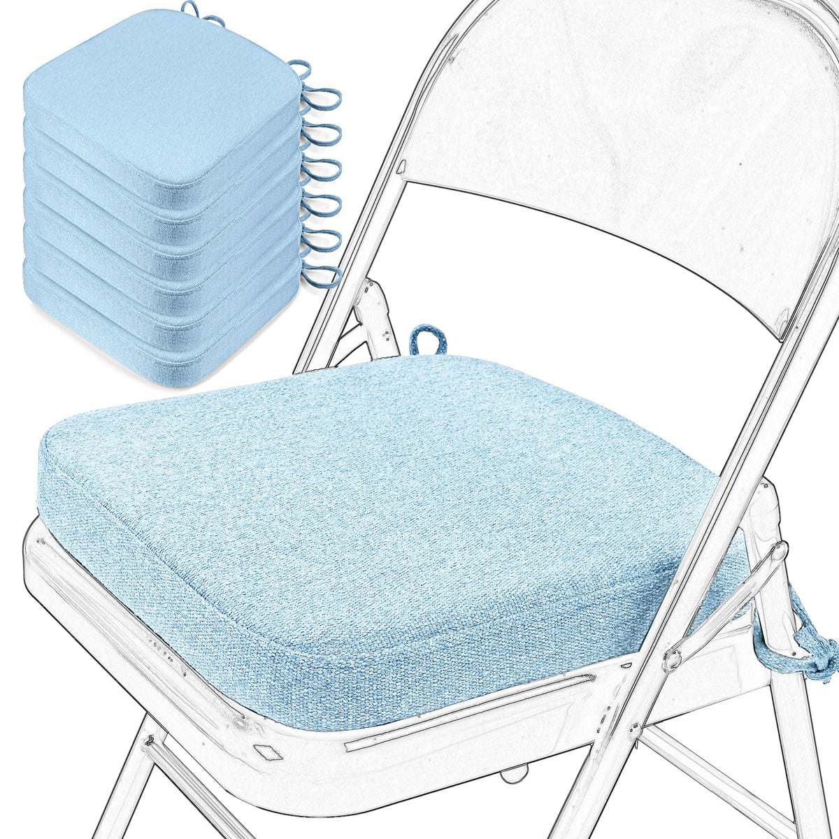 SINOSSO Memory Foam Chair Cushion for Folding Chair 1 Pcs, Thickened 2" Square Kitchen Chair Pad with Ties, Indoor Non-Slip Dining Chair Seat Cushion (1 Piece, Dark Brown)