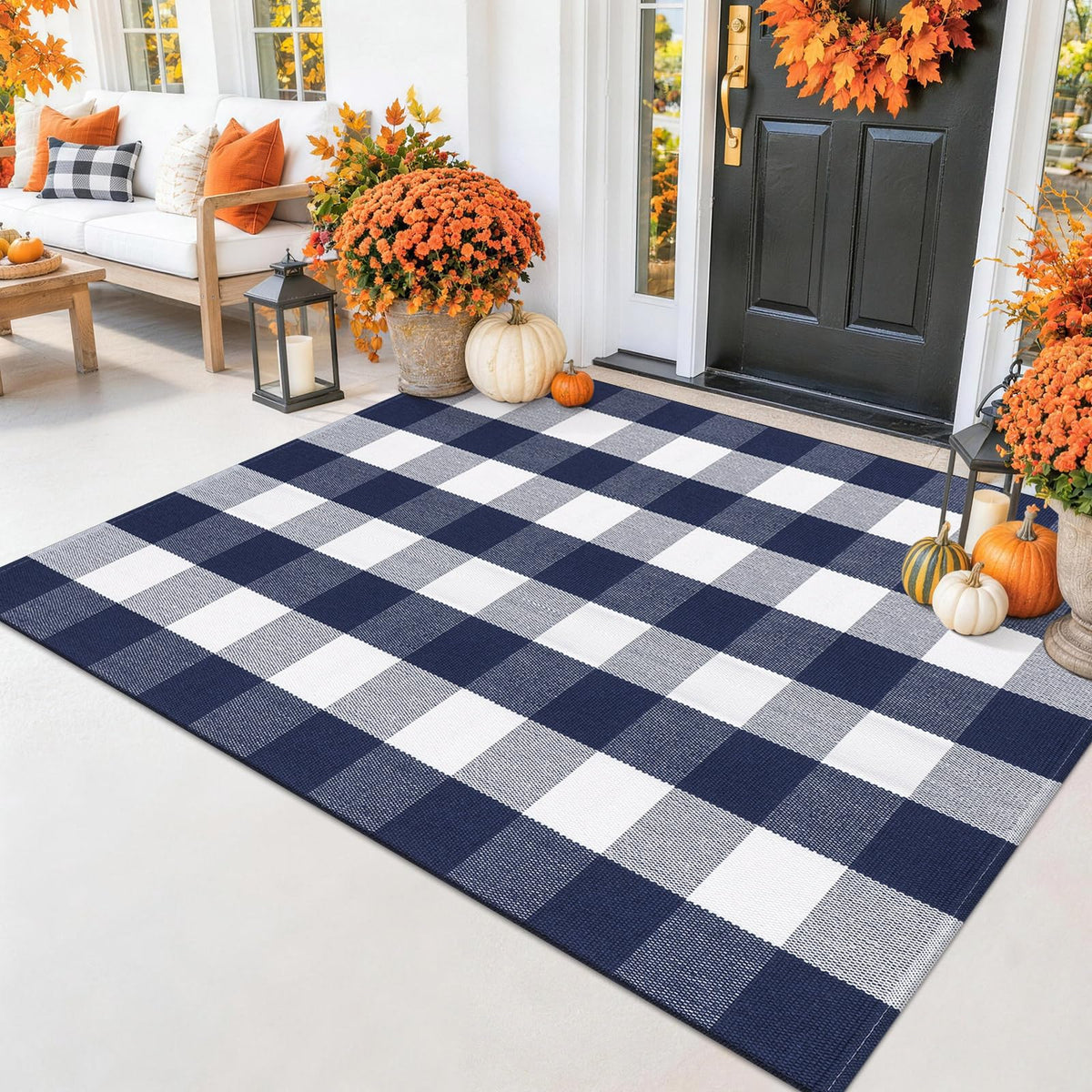 Smiry Black and White Striped Entryway Rug, Front Door Mat and Porch Decor