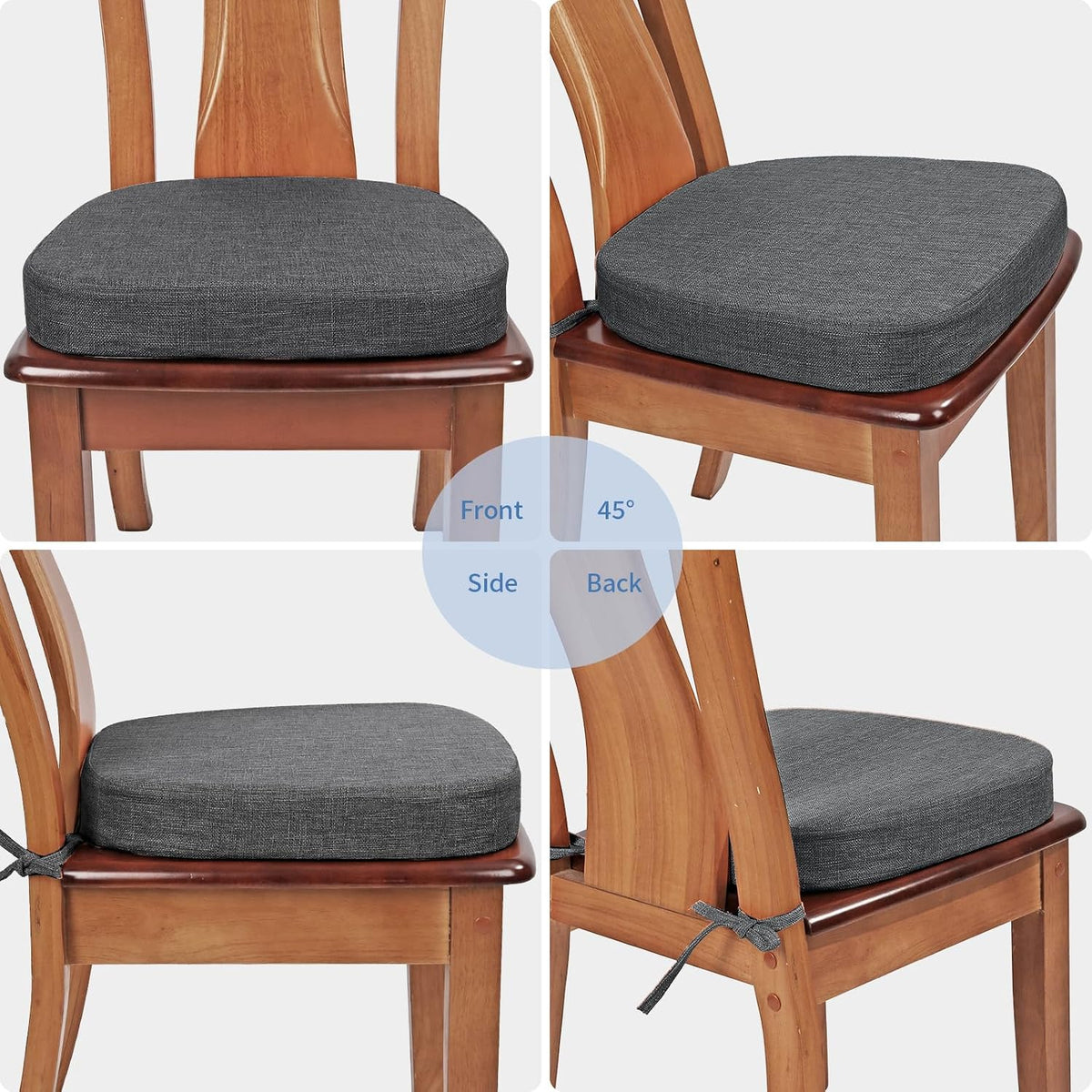 BUYUE Thickened 2.5" Friendly Woven Fabric Dining Chair Cushion, U-Shape High Density Foam Comfortable Chair Pad for Kitchen, Slip Resistant Indoor Seat Cushion (1 Piece, Dark Gray)