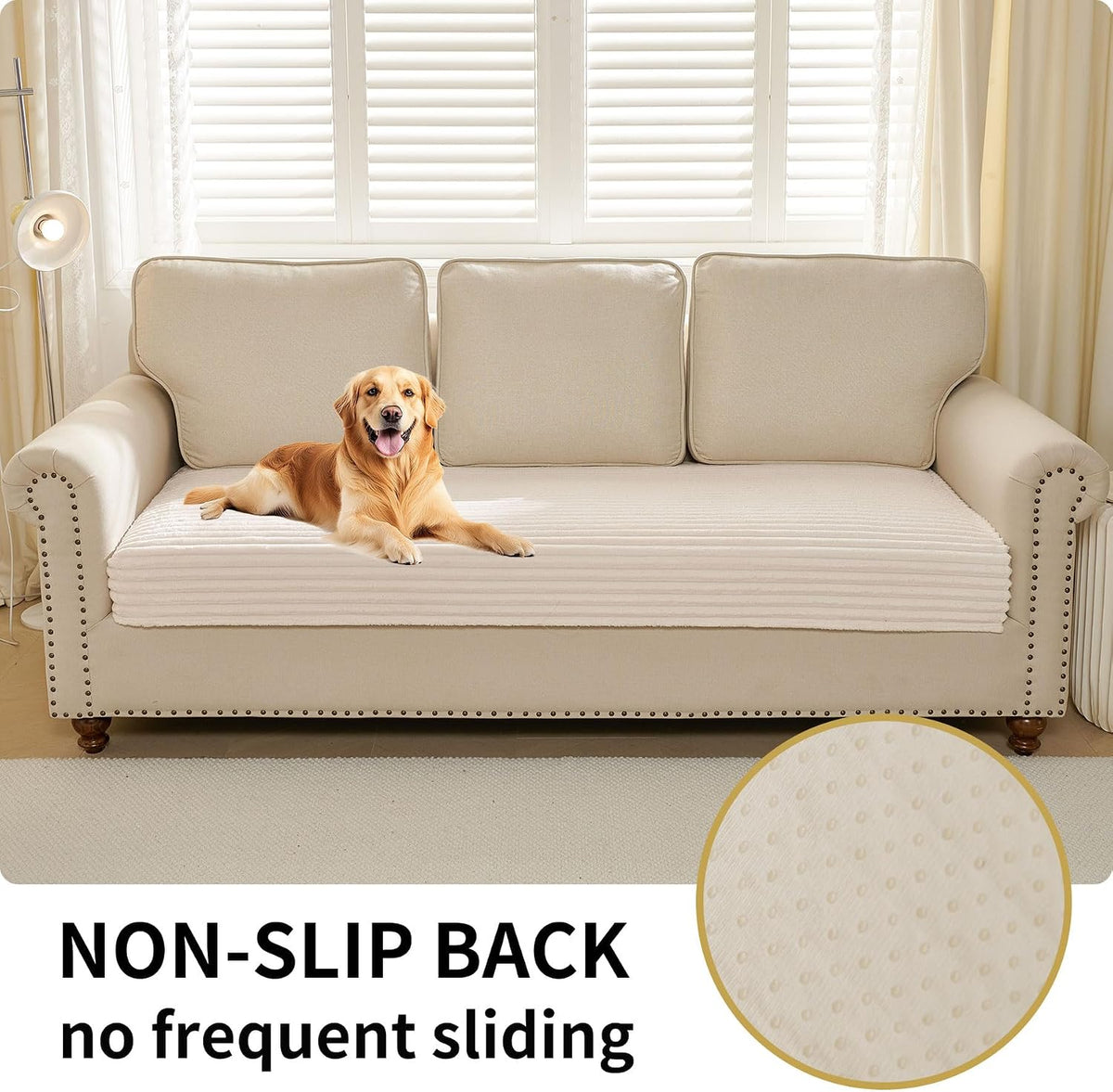HAOMAIJIA Waterproof Couch Cover for Dogs Washable,Faux Fur Pet Couch Covers for Sofa,Soft Dog Bed Cover Non-Slip Couch Covers for 3 Cushion Couch Sofa Pet Friendly (Off White, 35" x 82")