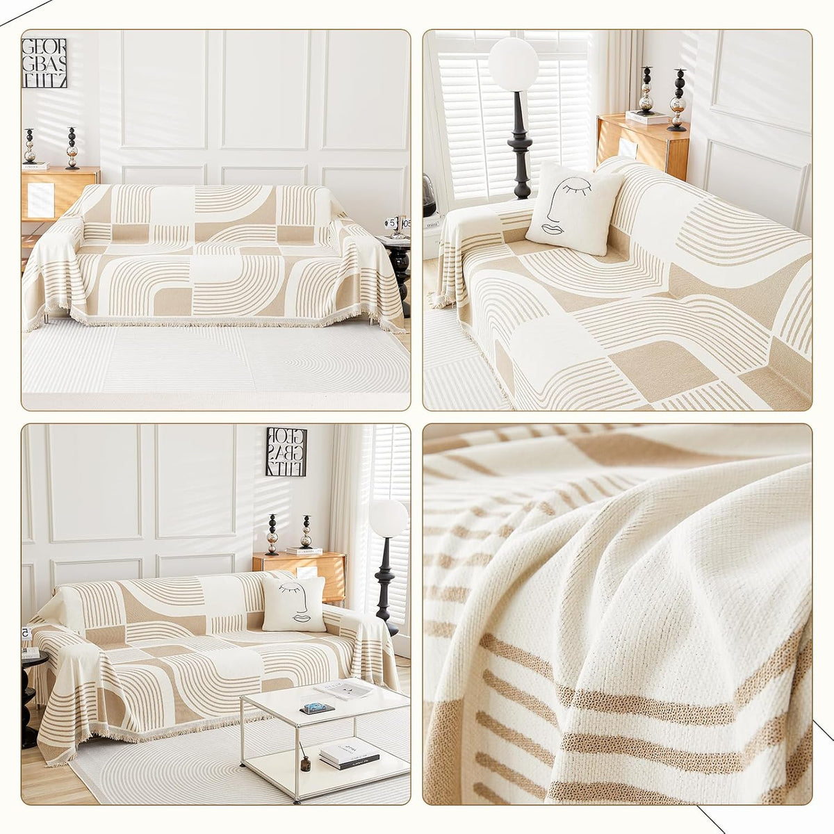 WEYOND Boho Couch Cover, Chenille Sofa Covers Washable, 71" x 102", Khaki