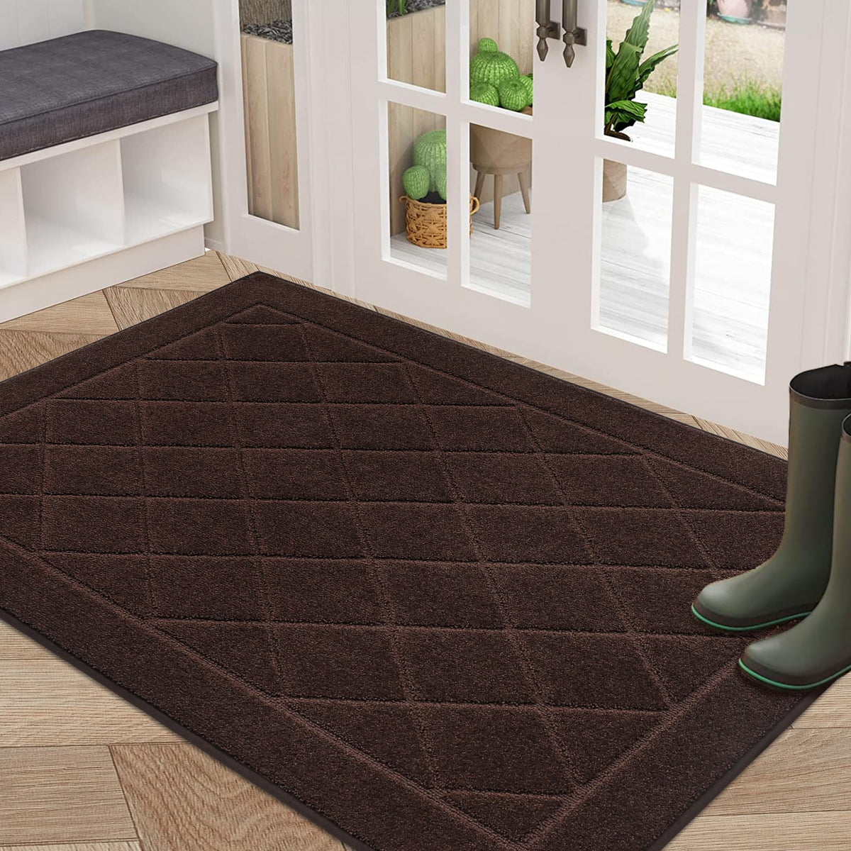 BEQHAUSE Dirt Trapper Door Mat 20" x 32", Doormat Non-Slip, Navy Blue