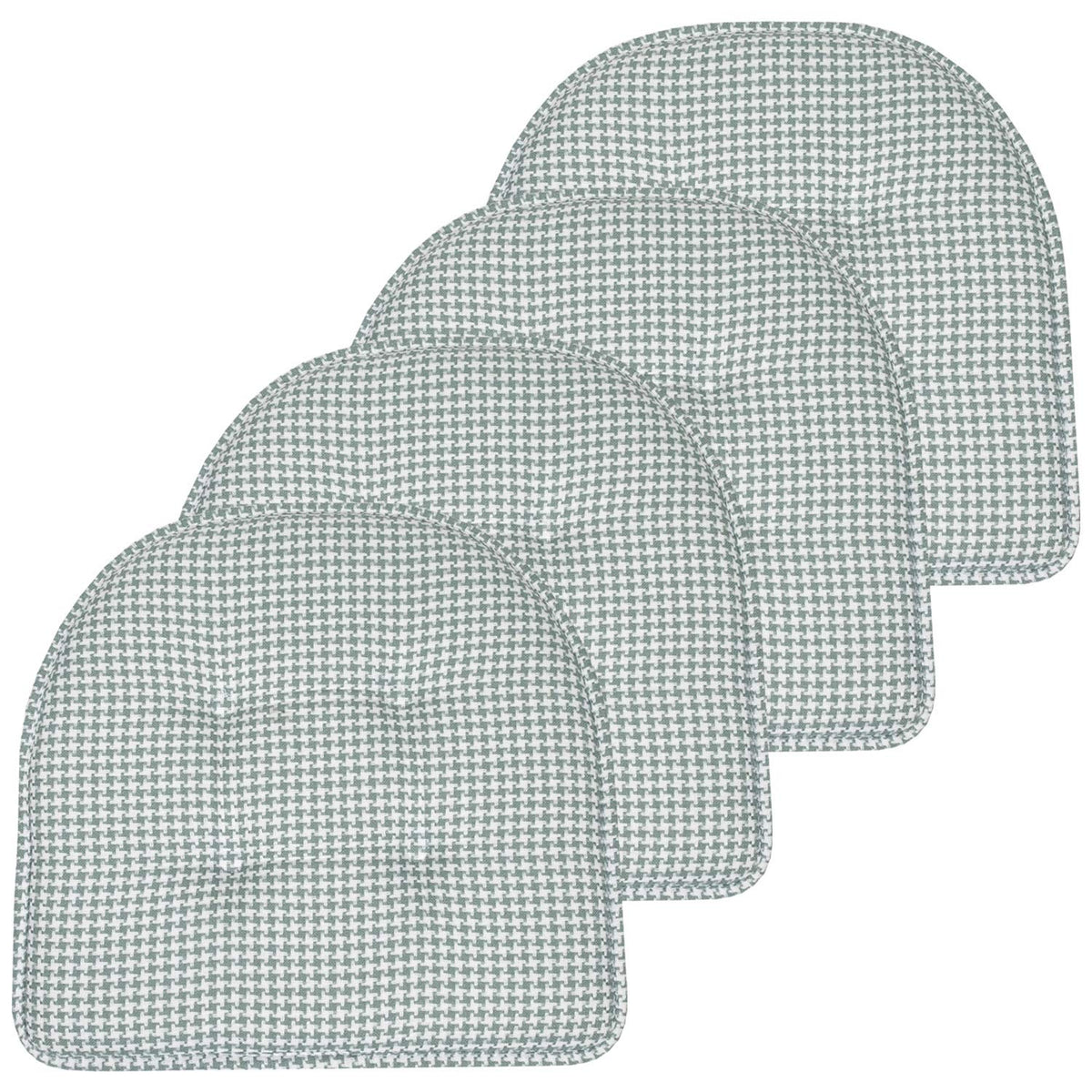 Sweet Home Collection Chair Cushion Memory Foam Pads Tufted Slip Non Skid Rubber Back U-Shaped 17" x 16" Seat Cover, 6 Pack, Checkered Taupe/White