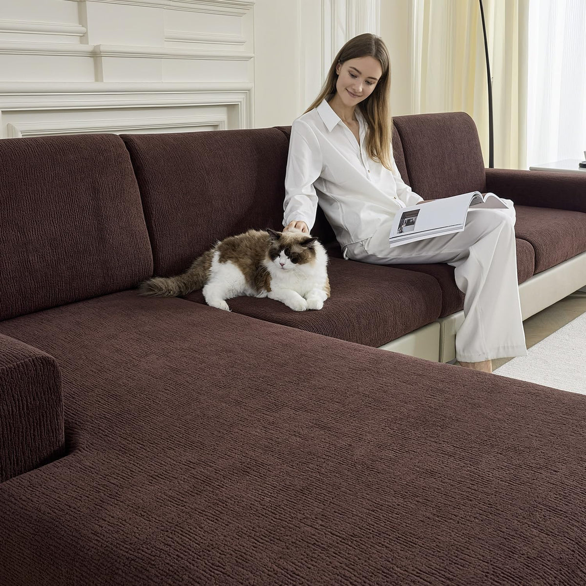 Couch Cushion Covers Sectional Couch Covers Stretch Washable Soft Seat Cushion Covers Furniture Protector Sofa Slipcovers for Pets(Light Grey,3 Pieces Seat Covers or Back Covers)