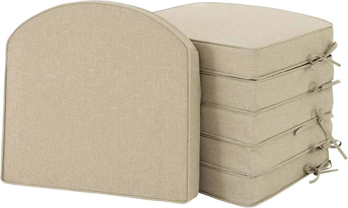 Outdoor Chair Cushions, Fade-Resistant & Water-Resistant, D Shaped Patio Furniture Seat Chair Pads Replacement with Ties, Non-Slip Bottom, Removable Cover, Set of 2, 17 x 16 Inch, Natural