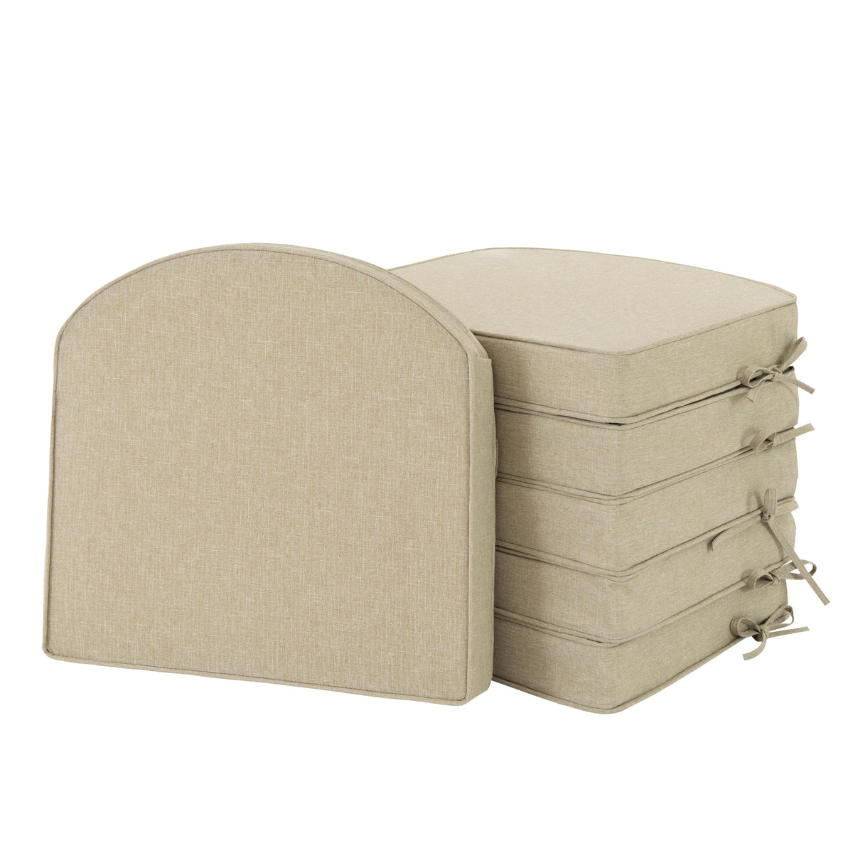 Outdoor Chair Cushions, Fade-Resistant & Water-Resistant, D Shaped Patio Furniture Seat Chair Pads Replacement with Ties, Non-Slip Bottom, Removable Cover, Set of 2, 17 x 16 Inch, Natural
