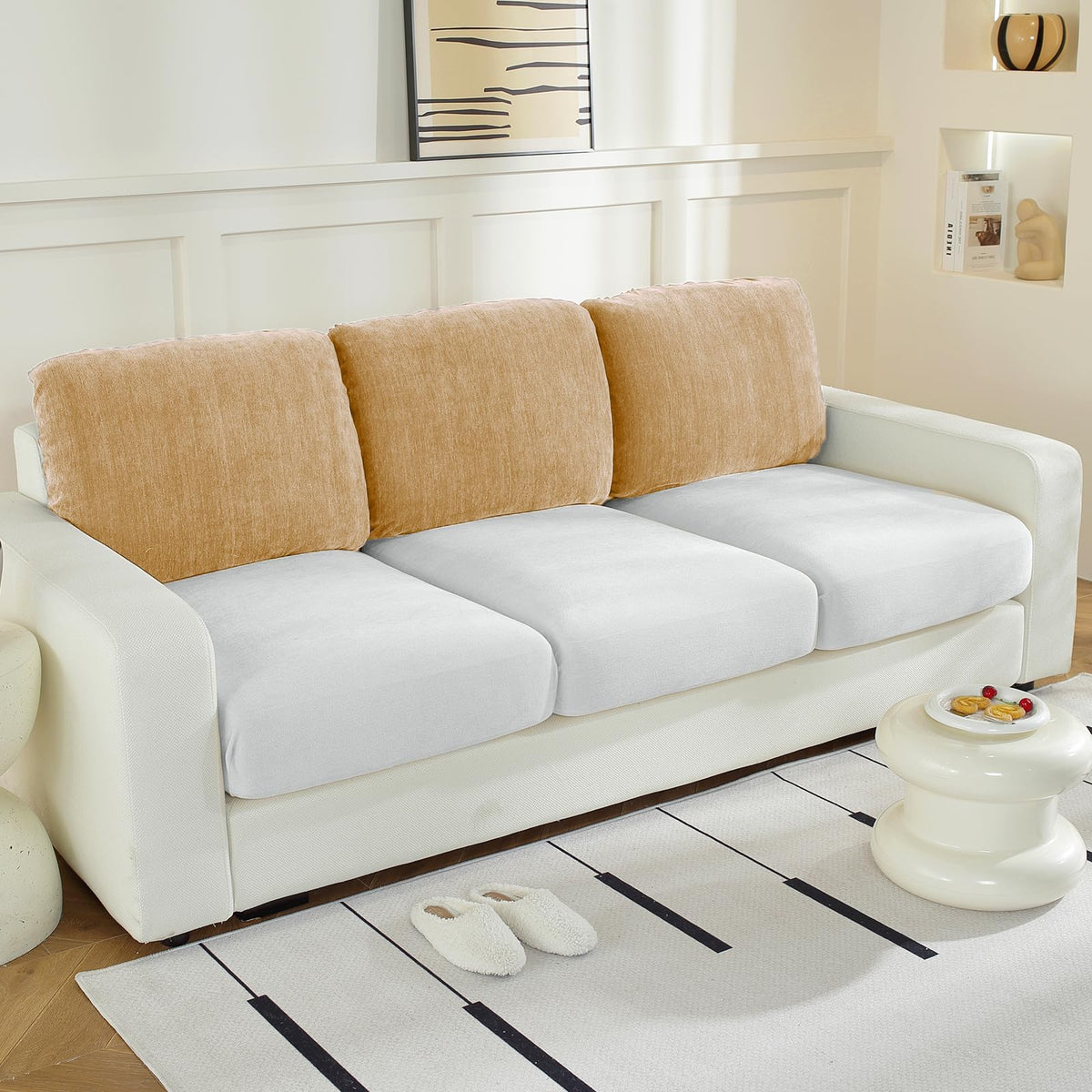 WEYOND Couch Cushion Covers L Shaped Sectional, 3PC Seat Covers, Light Grey