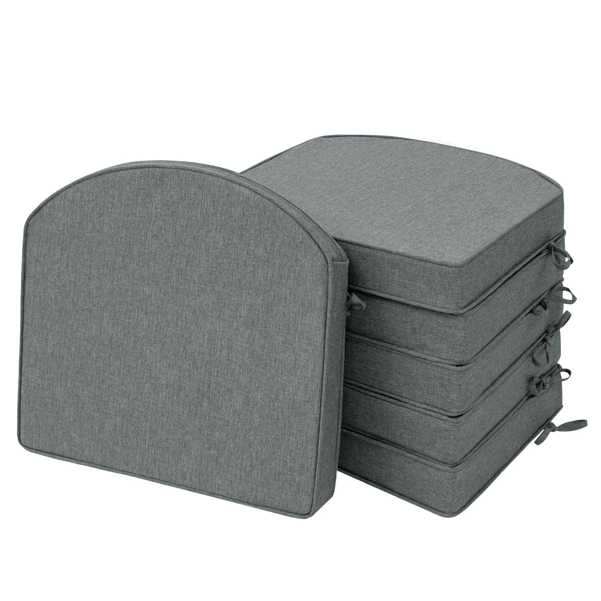 Outdoor Chair Cushions, Fade-Resistant & Water-Resistant, D Shaped Patio Furniture Seat Chair Pads Replacement with Ties, Non-Slip Bottom, Removable Cover, Set of 2, 17 x 16 Inch, Natural