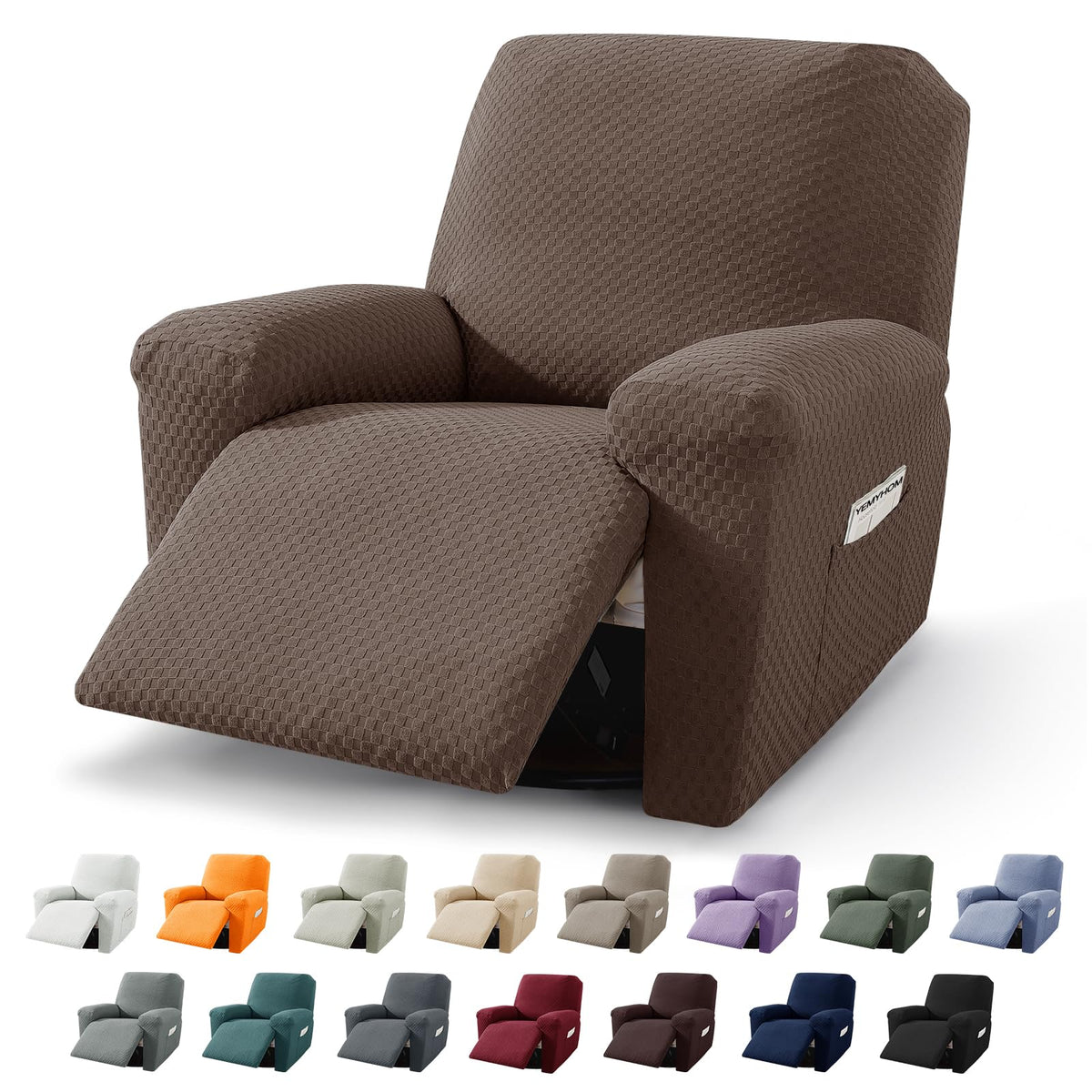 YEMYHOM 8 Pieces Stretch Recliner Sofa Cover Latest Jacquard Reclining Couch Cover with Side Pocket Anti-Slip Fitted 3 Cushion Furniture Slipcovers with Elastic Bottom (Sofa Recliner, Light Gray)