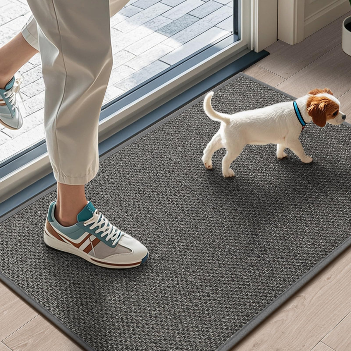 LEKEEPGO Door Mat 17"x29", Non Slip Washable Indoor Door Mat, Khaki