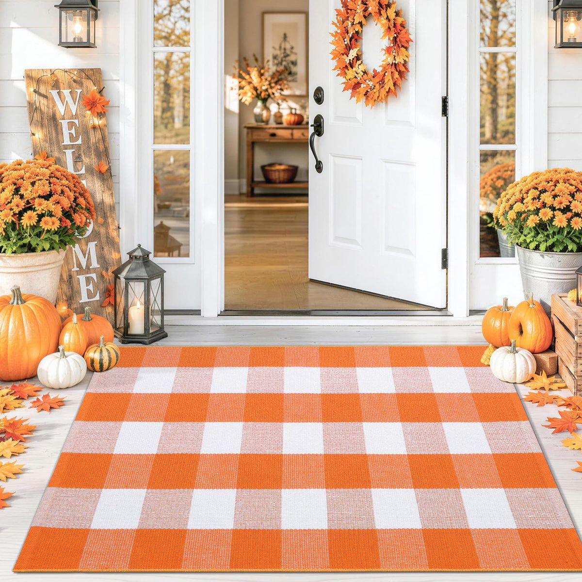 Smiry Black and White Striped Entryway Rug, Front Door Mat and Porch Decor