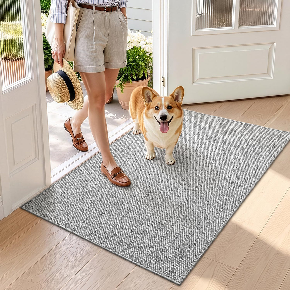 LUMI Ultra Thin Indoor Door Mat 24"x36", Entrance Doormat, Beige