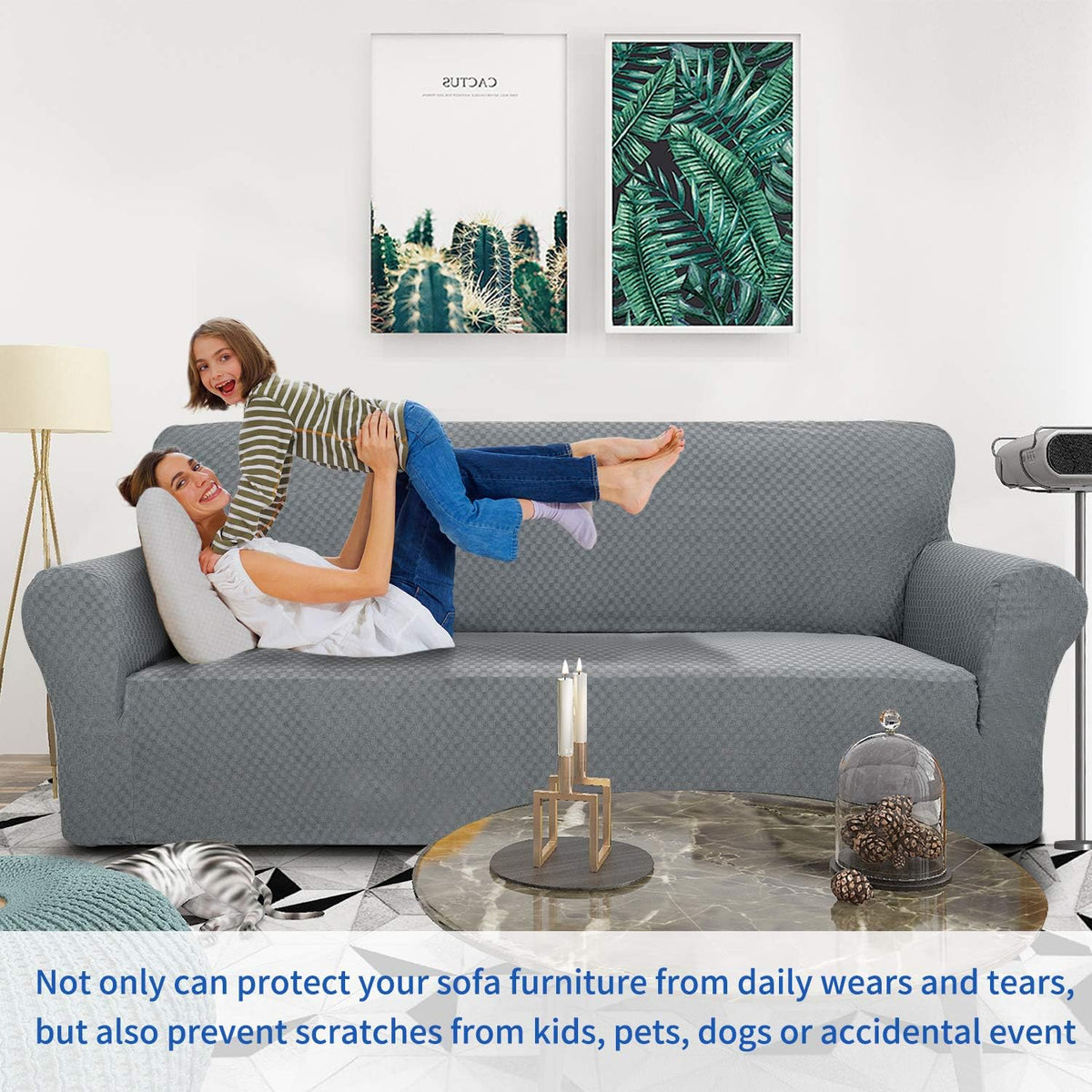 ZNSAYOTX 1 Piece Jacquard Couch Covers for 3 Cushion Couch Living Room High Stretch Sofa Cover Pets Dogs Friendly Anti Slip Thickened Slipcovers Furniture Protector (Sofa, Light Grey)
