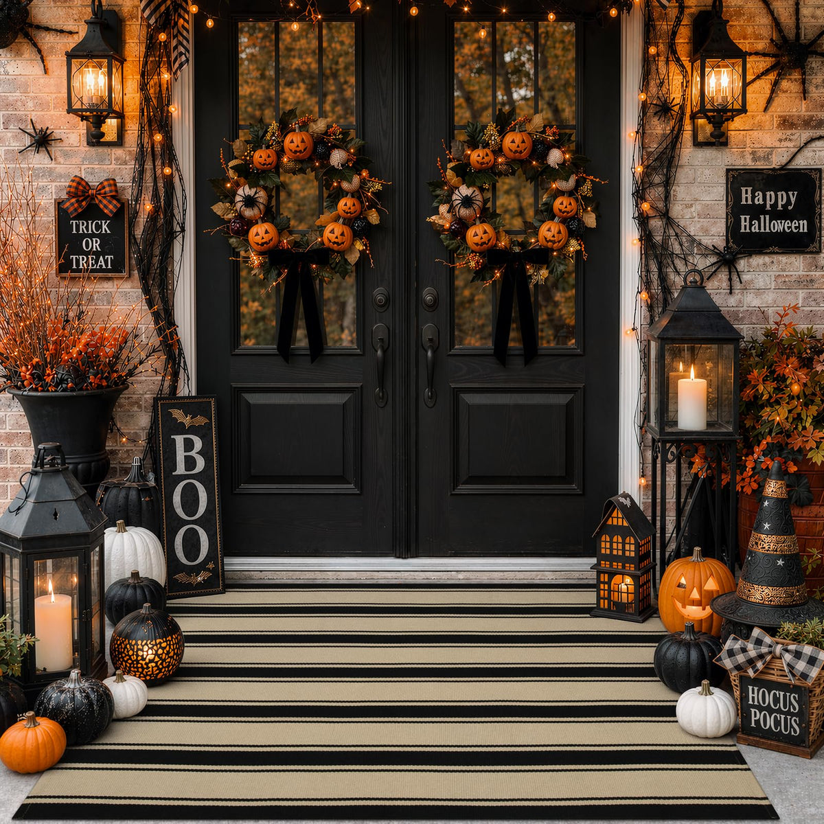 Striped Fall Door Mat 24"x51" Outdoor Rug Cotton Washable Fall Decor