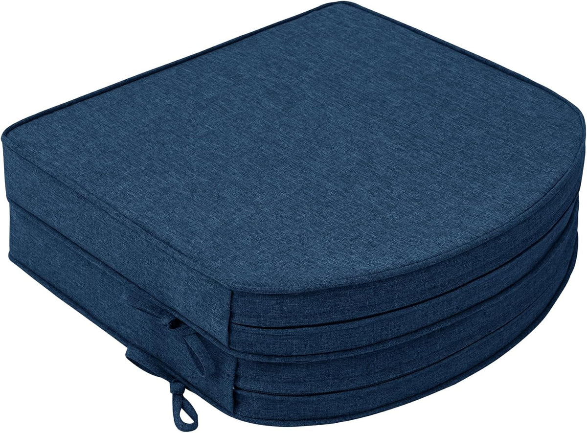 Outdoor Chair Cushions, Fade-Resistant & Water-Resistant, D Shaped Patio Furniture Seat Chair Pads Replacement with Ties, Non-Slip Bottom, Removable Cover, Set of 2, 17 x 16 Inch, Natural